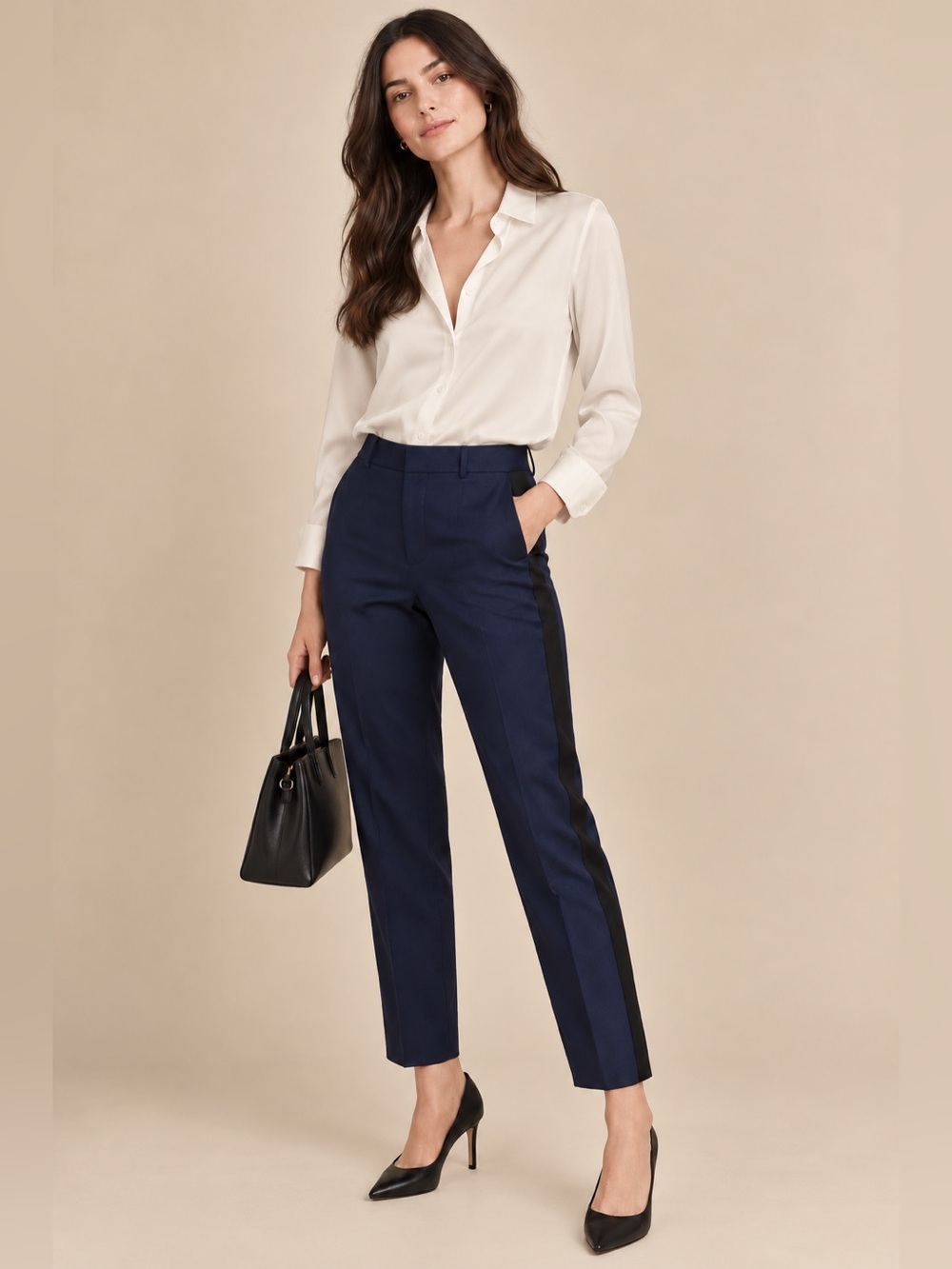 Kate Spade Navy Tuxedo Pants with Black Stripe